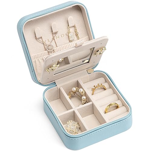 Vlando Schmuckkästchen für Lehrer – kleine Reise-Schmuckschatulle – Vitrine für Mädchen und Frauen, Geschenk, Ringe, Ohrringe, Halsketten, Aufbewahrung mit Spiegel, Blau Vlando Schmuckkästchen für Lehrer – kleine Reise-Schmuckschatulle – Vitrine für Mädchen und Frauen, Geschenk, Ringe, Ohrringe, Halsketten, Aufbewahrung mit Spiegel, Blau von Vlando