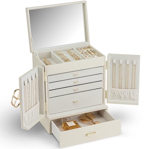 Vlando Schmuckkasten Groß, Französisches Schmuckkästchen 6 Ebenen, Schmuck Organizers Groß XXL mit Spiegel, Schubladen, Schmuckaufbewahrung Damen, Schmuckschatulle für Ohrring, Ketten, Uhren,(Beige) Vlando Schmuckkasten Groß, Französisches Schmuckkästchen 6 Ebenen, Schmuck Organizers Groß XXL mit Spiegel, Schubladen, Schmuckaufbewahrung Damen, Schmuckschatulle für Ohrring, Ketten, Uhren,(Beige) von Vlando