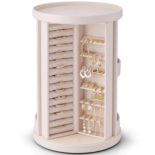 Vlando Schmuckschatulle, um 360 ° drehbar, geräumiger, vertikaler Schmuck-Organizer mit 6 Halskettenhaken, offene Schmuckaufbewahrung für Ohrringe, Armbänder, Ringe, Geschenk für Frauen, Aprikosenrosa Vlando Schmuckschatulle, um 360 ° drehbar, geräumiger, vertikaler Schmuck-Organizer mit 6 Halskettenhaken, offene Schmuckaufbewahrung für Ohrringe, Armbänder, Ringe, Geschenk für Frauen, Aprikosenrosa von Vlando