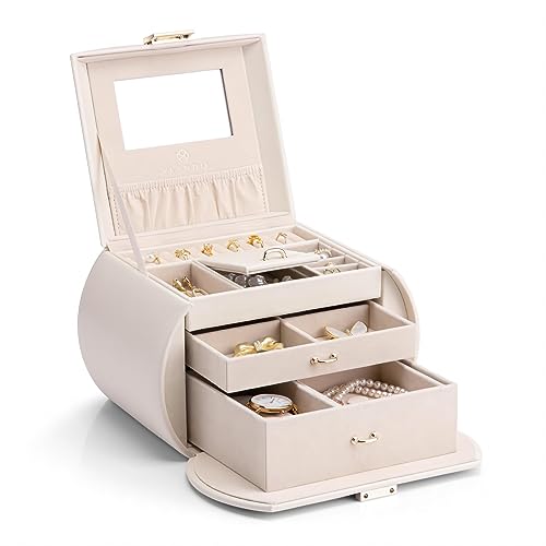 Vlando Schmuckschatulle für Mädchen, 3-lagig, Schmuckhalter, Organizer, Kinder-Schmuckschatulle mit Spiegel, für Mädchen, Teenager, Mädchen, Geschenkideen (weiß) von Vlando