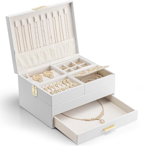 Vlando Schmuckschatulle mit 3 Ebenen – Damen-Schmuckschatulle mit einziehbarem Tablett – Schmuck-Organizer mit Schublade für Halsketten, Ringe, Armbänder, Ohrringe, Geschenk für Paare, Mutter, Mädchen Vlando Schmuckschatulle mit 3 Ebenen – Damen-Schmuckschatulle mit einziehbarem Tablett – Schmuck-Organizer mit Schublade für Halsketten, Ringe, Armbänder, Ohrringe, Geschenk für Paare, Mutter, Mädchen von Vlando