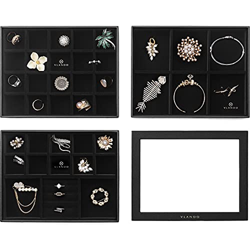 Vlando Schmucktablett Stapelbar Schmuckkästchen Schmuckaufbewahrungen Schublade-Organizer - Mehrzweck 4 in 1 Schwarz Schmuck Organizers Mittlere Schmuckschatulle für Damen Herren Vlando Schmucktablett Stapelbar Schmuckkästchen Schmuckaufbewahrungen Schublade-Organizer - Mehrzweck 4 in 1 Schwarz Schmuck Organizers Mittlere Schmuckschatulle für Damen Herren von Vlando