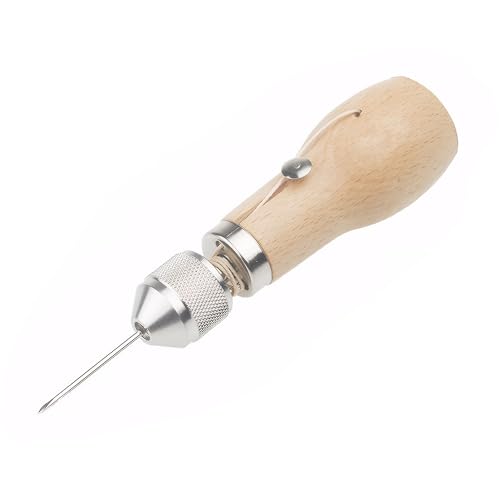 Vleant Speedy Stitcher Stanzer Leder Nähahle Kit mit 2 Nadeln für DIY Lederwaren, Taschen, Schuhe, Gürtel - Ergonomischer Holzgriff von Vleant