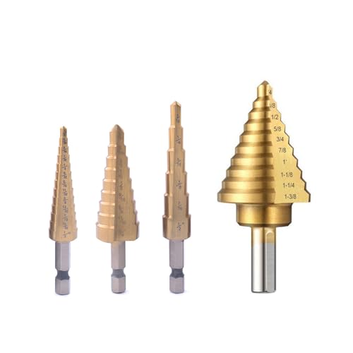 Vleant Stufenbohrer-Set – 4 Titanbeschichtete HSS-Metallbohrer, Sechskant- und Dreieckschaft, 118° X-förmige Spitze für Präzisionsbohren von Vleant