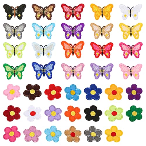 Vlecexs Blumen Flicken Patches Aufbügeln Schmetterlinge Aufnäher Kinder Embroidered Annähen 40 Stück Bügelbilder DIY Kleidung Jeans Rucksäcke Vlecexs Blumen Flicken Patches Aufbügeln Schmetterlinge Aufnäher Kinder Embroidered Annähen 40 Stück Bügelbilder DIY Kleidung Jeans Rucksäcke von Vlecexs