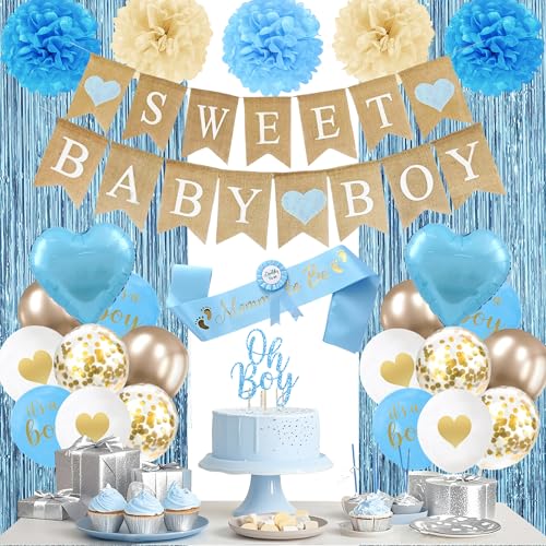Vlipoeasn Babyparty-Dekorationen für Jungen, blaues Babyparty-Zubehör, niedliches Banner, Babyparty-Dekor für Jungen von Vlipoeasn