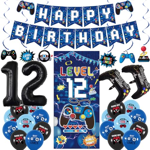Vlipoeasn Blau 12 Geburtstag Dekorationen für Jungen, Videospiel Level 12 Banner Hintergrund hängende Wirbel für 12. Geburtstag Party, Gamer 12 Jahre alt Party Supplies Vlipoeasn Blau 12 Geburtstag Dekorationen für Jungen, Videospiel Level 12 Banner Hintergrund hängende Wirbel für 12. Geburtstag Party, Gamer 12 Jahre alt Party Supplies von Vlipoeasn