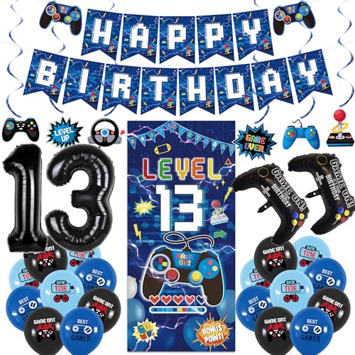 Vlipoeasn Blau 13 Geburtstag Dekorationen für Jungen, Videospiel Level 13 Banner Hintergrund hängende Wirbel für 13. Geburtstag Party, Gamer 13 Jahre alt Party Supplies Vlipoeasn Blau 13 Geburtstag Dekorationen für Jungen, Videospiel Level 13 Banner Hintergrund hängende Wirbel für 13. Geburtstag Party, Gamer 13 Jahre alt Party Supplies von Vlipoeasn