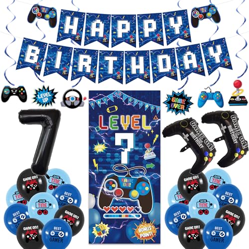 Vlipoeasn Blaue 7. Geburtstag Dekorationen für Jungen, Videospiel Level 7 Banner Hintergrund hängende Wirbel für 7. Geburtstag Party, Gamer 7 Jahre alt Party Supplies Vlipoeasn Blaue 7. Geburtstag Dekorationen für Jungen, Videospiel Level 7 Banner Hintergrund hängende Wirbel für 7. Geburtstag Party, Gamer 7 Jahre alt Party Supplies von Vlipoeasn