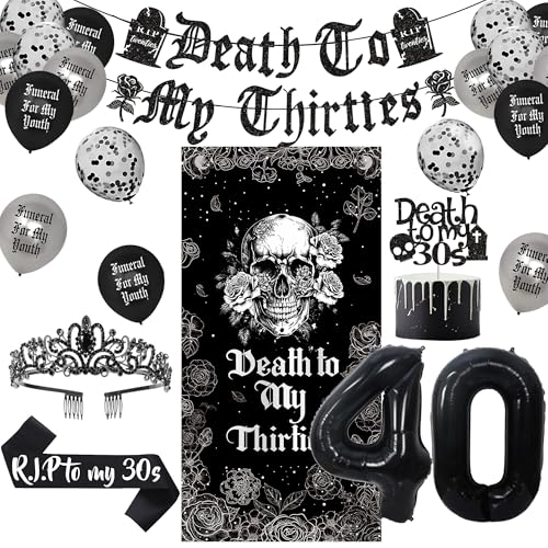 Vlipoeasn Death to My 30s Decorations for Her or Him, Death to My Thirties Backdrop, Banner, Schärpe, Cake Topper and Balloons for 40th Birthday Decorations Dirty 40 Year Old Birthday Party Supplies Vlipoeasn Death to My 30s Decorations for Her or Him, Death to My Thirties Backdrop, Banner, Schärpe, Cake Topper and Balloons for 40th Birthday Decorations Dirty 40 Year Old Birthday Party Supplies von Vlipoeasn