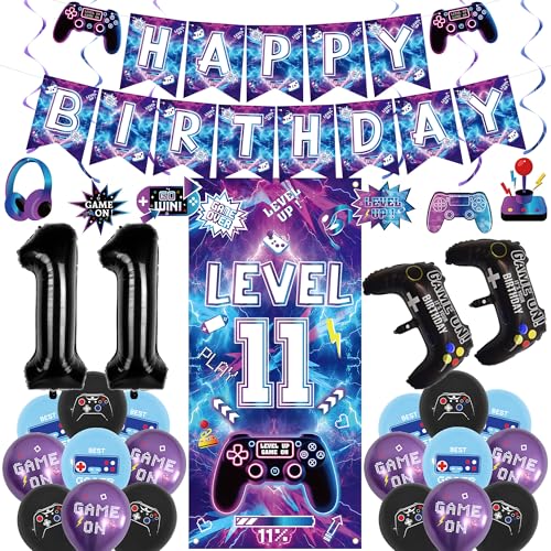 Vlipoeasn Lila Blau 11 Geburtstag Dekorationen für Jungen, Videospiel Level 11 Banner Hintergrund hängende Wirbel für 11. Geburtstag Party, Gamer 11 Jahre alt Party Supplies Vlipoeasn Lila Blau 11 Geburtstag Dekorationen für Jungen, Videospiel Level 11 Banner Hintergrund hängende Wirbel für 11. Geburtstag Party, Gamer 11 Jahre alt Party Supplies von Vlipoeasn