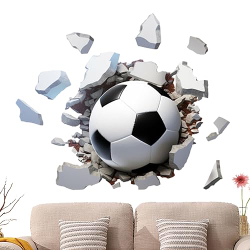 3D-Fußball-Wandkunst, Fußball-Raumdekoration für Jungen,Selbstklebende „Break Through the Wall“-Fußballaufkleber für die Wand abziehen und aufkleben - Fußball-Schlafzimmerdekoration, Vllold von Vllold