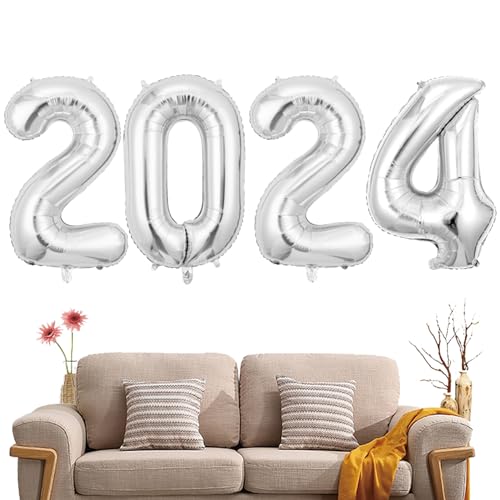 Silberfarbene Luftballons 2024 | 101,6 cm große Zahlenballons | ästhetisch glänzende große Universalballons 2024 Mylar-Ballons für Silvester Vllold von Vllold