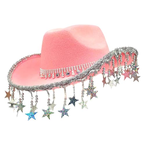 Vllold Bling Cowboyhüte für Frauen – Retro Western-Thema Kuhhut – fünfzackige Sternquasten Kopfbedeckung Country Cosplay Zubehör für Abschlussveranstaltungen von Vllold