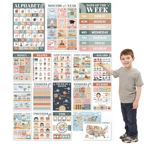 Vllold Lernposter für Kleinkinder – 18 x böhmische Stil, Lernposter für Zuhause, bunt, pädagogische Klassenzimmer-Dekoration, Vorschulaktivitäten für Kindergarten, Spielzimmer, Kindertagesstätte Vllold Lernposter für Kleinkinder – 18 x böhmische Stil, Lernposter für Zuhause, bunt, pädagogische Klassenzimmer-Dekoration, Vorschulaktivitäten für Kindergarten, Spielzimmer, Kindertagesstätte von Vllold