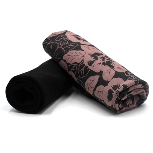 Stoffpaket 0,5m Jersey + 0,5m Bündchenstoff zum Nähen von Kinderkleidung Kinderstoff Jerseystoff (Blumen Anthr. Meliert + Schwarz Set15) von VmG-Store