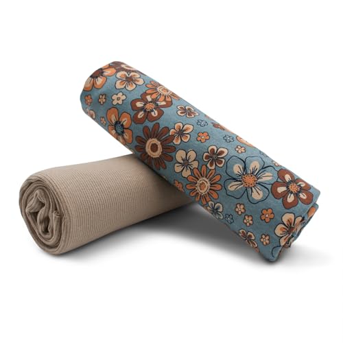 Stoffpaket 0,5m Jersey + 0,5m Bündchenstoff zum Nähen von Kinderkleidung Kinderstoff Jerseystoff (Blumen Meliert + RIB Sand Set19) von VmG-Store