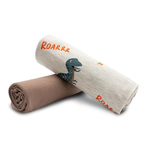 Stoffpaket 0,5m Jersey + 0,5m Bündchenstoff zum Nähen von Kinderkleidung Kinderstoff Jerseystoff (Dinosaurier Ecru Melange + Taupe Set44) von VmG-Store