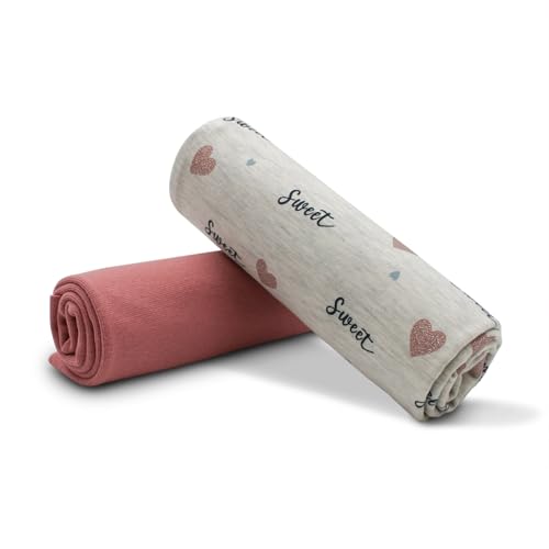 Stoffpaket 0,5m Jersey + 0,5m Bündchenstoff zum Nähen von Kinderkleidung Kinderstoff Jerseystoff (Glitzer Herzen Ecru + Mauve Set10) von VmG-Store