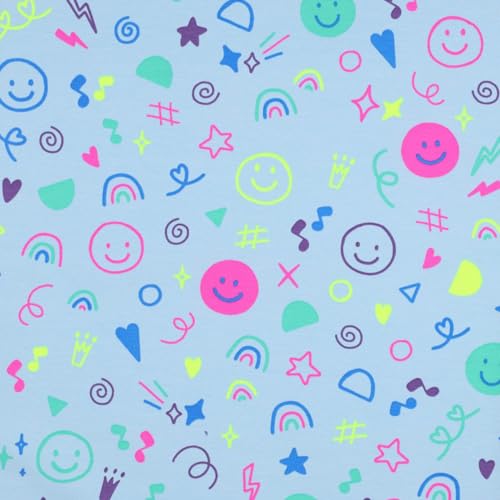 VmG-Store 1m Jerseystoff zum Nähen Baumwolljersey Nähstoff KEINE Meterware Kinderstoff (Neon Doodle Light Blue Jb051) von VmG-Store