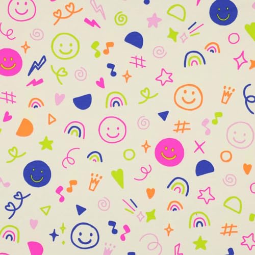 VmG-Store 1m Jerseystoff zum Nähen Baumwolljersey Nähstoff KEINE Meterware Kinderstoff (Neon Doodle Off White Jb056) von VmG-Store