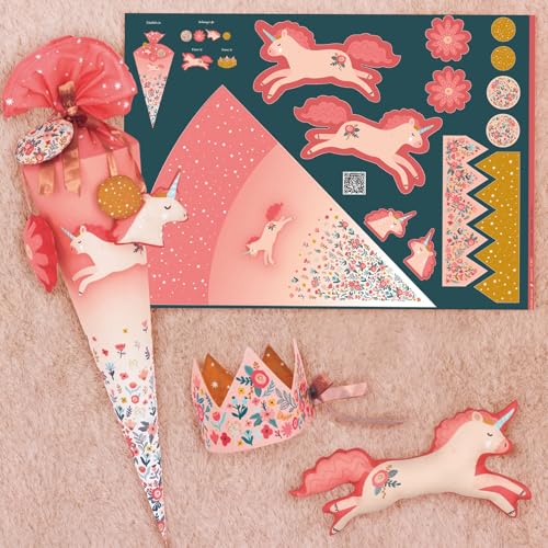 VmG-Store Cut & Sew Stoffpanel zum selbst Nähen 95cm Höhe Stoff als Panel mit Nähanleitung Dekoration für Kinderzimmer Kinder Babys (PN006 Schultüte Einhorn) von VmG-Store