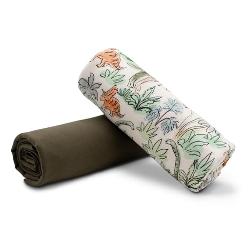 VmG-Store French Terry Stoffpaket Design + Uni Set je 0,5x1,45m Sweatstoff Design Sommersweat zum Nähen Kinderstoff Babystoff für Kinder Jungen Mädchen Kleidung (Set05 Dinos) von VmG-Store