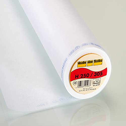 VmG-Store H250 Vlies Meterware 90cm Medienbreite, zum Aufbügeln, für leichten und mittleren Stoff, Weiß, je 25 cm (H250) von VmG-Store