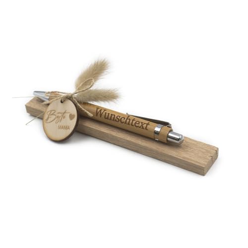 VmG-Store Holz Kugelschreiber als Geschenkidee zum Muttertag Mama Vatertag Geburtstag Papa Oma und Opa Arbeitskollege Freundin Freund (Mit Wunschname, 01 Beste Mama) von VmG-Store
