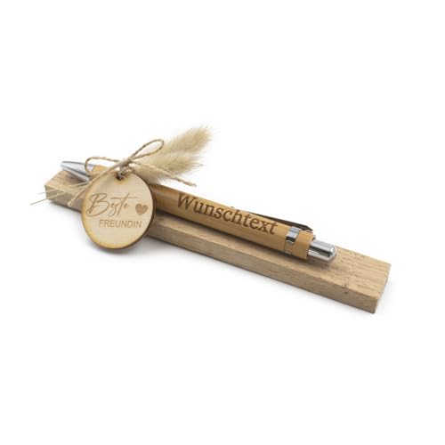 VmG-Store Holz Kugelschreiber als Geschenkidee zum Muttertag Mama Vatertag Geburtstag Papa Oma und Opa Arbeitskollege Freundin Freund (Mit Wunschname, 07 Beste Freundin) von VmG-Store