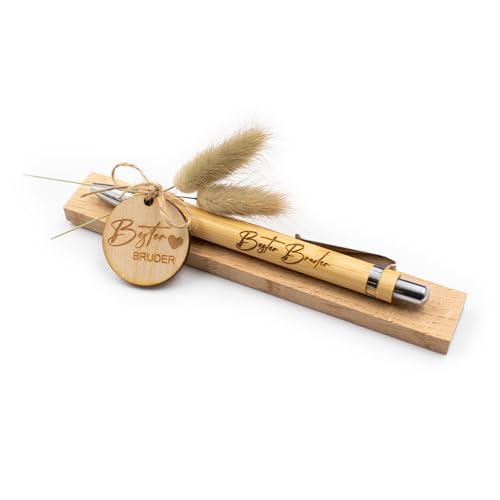 VmG-Store Holz Kugelschreiber als Geschenkidee zum Muttertag Mama Vatertag Geburtstag Papa Oma und Opa Arbeitskollege Freundin Freund (Ohne Wunschname, 06 Bester Bruder) von VmG-Store