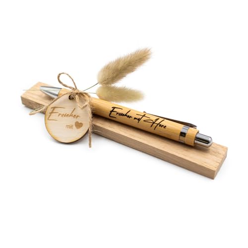 VmG-Store Holz Kugelschreiber als Geschenkidee zum Muttertag Mama Vatertag Geburtstag Papa Oma und Opa Arbeitskollege Freundin Freund (Ohne Wunschname, 12 Erzieher mit Herz) von VmG-Store