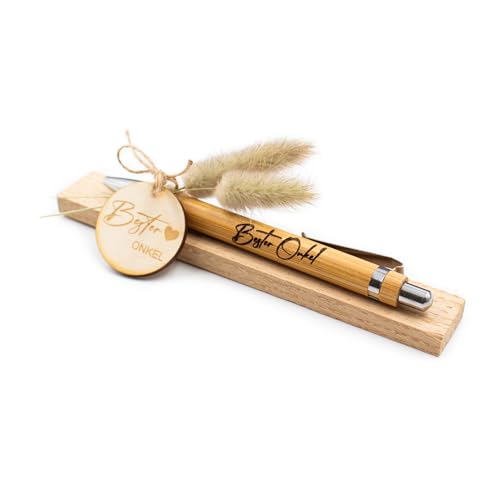VmG-Store Holz Kugelschreiber als Geschenkidee zum Muttertag Mama Vatertag Geburtstag Papa Oma und Opa Arbeitskollege Freundin Freund (Ohne Wunschname, 10 Bester Onkel) von VmG-Store