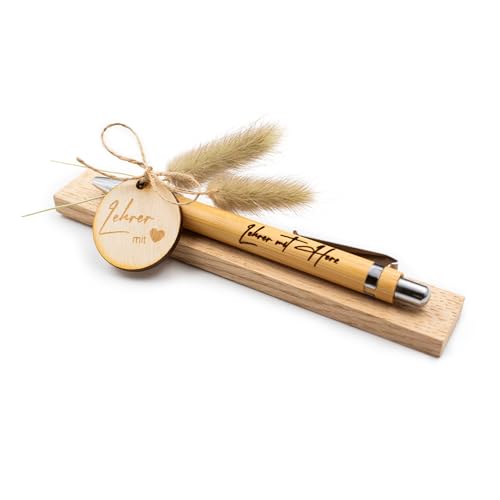 VmG-Store Holz Kugelschreiber als Geschenkidee zum Muttertag Mama Vatertag Geburtstag Papa Oma und Opa Arbeitskollege Freundin Freund (Ohne Wunschname, 14 Lehrer mit Herz) von VmG-Store