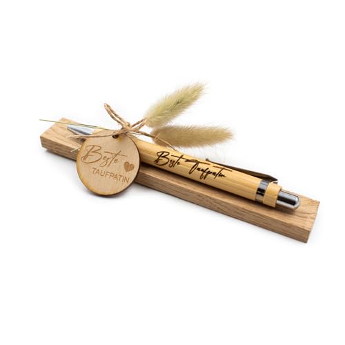 VmG-Store Holz Kugelschreiber als Geschenkidee zum Muttertag Mama Vatertag Geburtstag Papa Oma und Opa Arbeitskollege Freundin Freund (Ohne Wunschname, 17 Beste Taufpatin) von VmG-Store