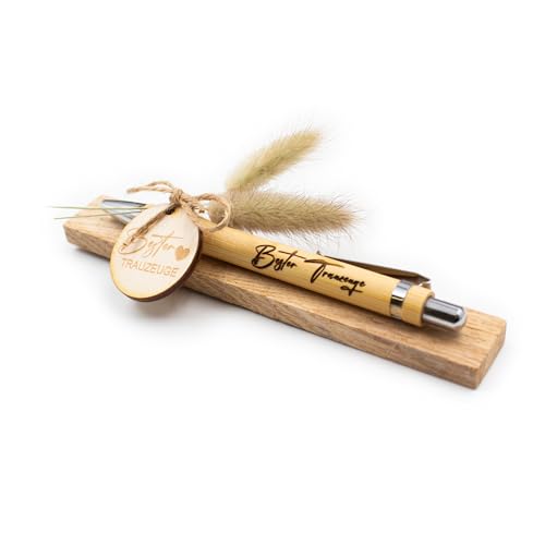 VmG-Store Holz Kugelschreiber als Geschenkidee zum Muttertag Mama Vatertag Geburtstag Papa Oma und Opa Arbeitskollege Freundin Freund (Ohne Wunschname, 20 Bester Trauzeuge) von VmG-Store