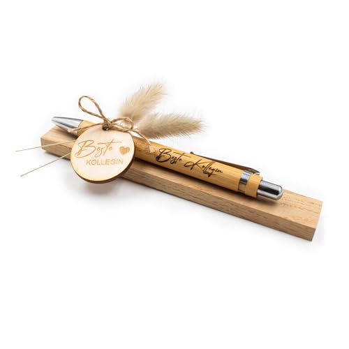 VmG-Store Holz Kugelschreiber als Geschenkidee zum Muttertag Mama Vatertag Geburtstag Papa Oma und Opa Arbeitskollege Freundin Freund (Ohne Wunschname, 21 Beste Kollegin) von VmG-Store
