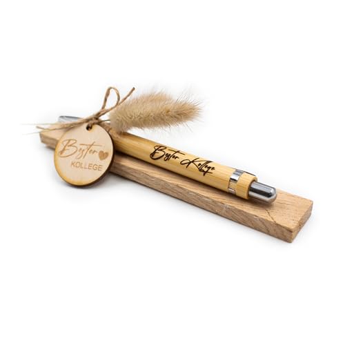 VmG-Store Holz Kugelschreiber als Geschenkidee zum Muttertag Mama Vatertag Geburtstag Papa Oma und Opa Arbeitskollege Freundin Freund (Ohne Wunschname, 22 Bester Kollege) von VmG-Store