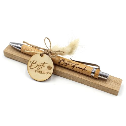 VmG-Store Holz Kugelschreiber als Geschenkidee zum Muttertag Mama Vatertag Geburtstag Papa Oma und Opa Arbeitskollege Freundin Freund (Ohne Wunschname, 07 Beste Freundin) von VmG-Store