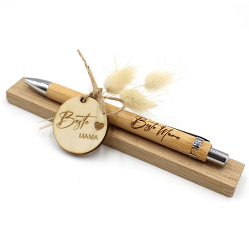 VmG-Store Holz Kugelschreiber als Geschenkidee zum Muttertag Mama Vatertag Geburtstag Papa Oma und Opa Arbeitskollege Freundin Freund (Ohne Wunschname, 01 Beste Mama) von VmG-Store