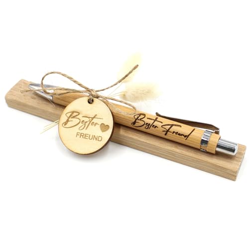 VmG-Store Holz Kugelschreiber als Geschenkidee zum Muttertag Mama Vatertag Geburtstag Papa Oma und Opa Arbeitskollege Freundin Freund (Ohne Wunschname, 08 Bester Freund) von VmG-Store