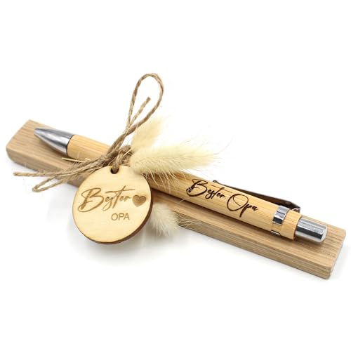VmG-Store Holz Kugelschreiber als Geschenkidee zum Muttertag Mama Vatertag Geburtstag Papa Oma und Opa Arbeitskollege Freundin Freund (Ohne Wunschname, 04 Bester Opa) von VmG-Store