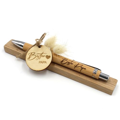 VmG-Store Holz Kugelschreiber als Geschenkidee zum Muttertag Mama Vatertag Geburtstag Papa Oma und Opa Arbeitskollege Freundin Freund (Ohne Wunschname, 02 Bester Papa) von VmG-Store
