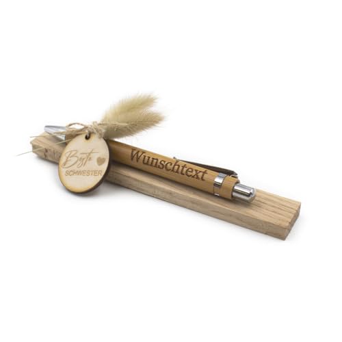 VmG-Store Holz Kugelschreiber mit Gravur Wunschname – personalisiertes Geschenk zum Muttertag Vatertag Geburtstag für Mama Papa Oma Opa Freundin Freund (Mit Wunschname, 05 Beste Schwester) von VmG-Store