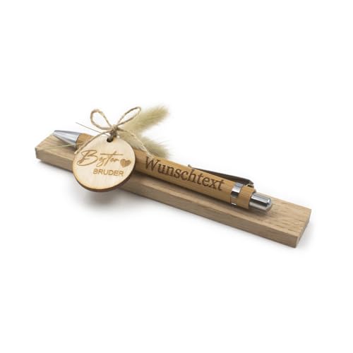 VmG-Store Holz Kugelschreiber mit Gravur Wunschname – personalisiertes Geschenk zum Muttertag Vatertag Geburtstag für Mama Papa Oma Opa Freundin Freund (Mit Wunschname, 06 Bester Bruder) von VmG-Store