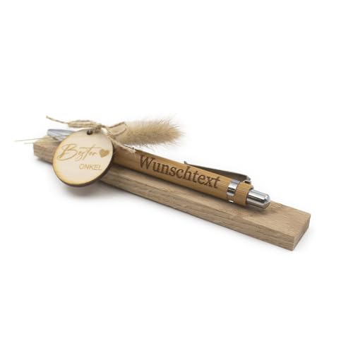 VmG-Store Holz Kugelschreiber mit Gravur Wunschname – personalisiertes Geschenk zum Muttertag Vatertag Geburtstag für Mama Papa Oma Opa Freundin Freund (Mit Wunschname, 10 Bester Onkel) von VmG-Store