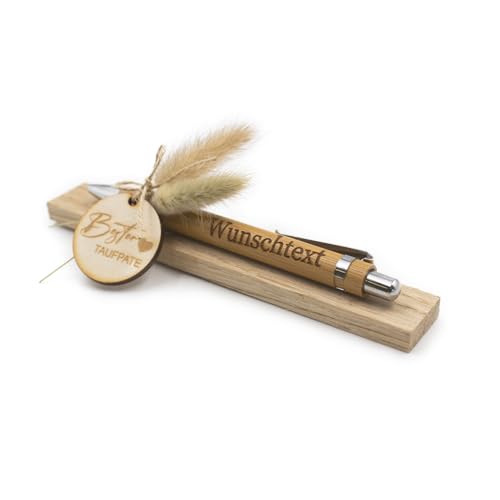 VmG-Store Holz Kugelschreiber mit Gravur Wunschname – personalisiertes Geschenk zum Muttertag Vatertag Geburtstag für Mama Papa Oma Opa Freundin Freund (Mit Wunschname, 16 Bester Taufpate) von VmG-Store