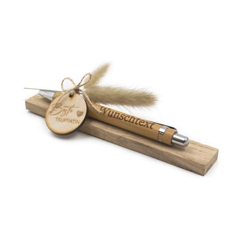 VmG-Store Holz Kugelschreiber mit Gravur Wunschname – personalisiertes Geschenk zum Muttertag Vatertag Geburtstag für Mama Papa Oma Opa Freundin Freund (Mit Wunschname, 17 Beste Taufpatin) von VmG-Store