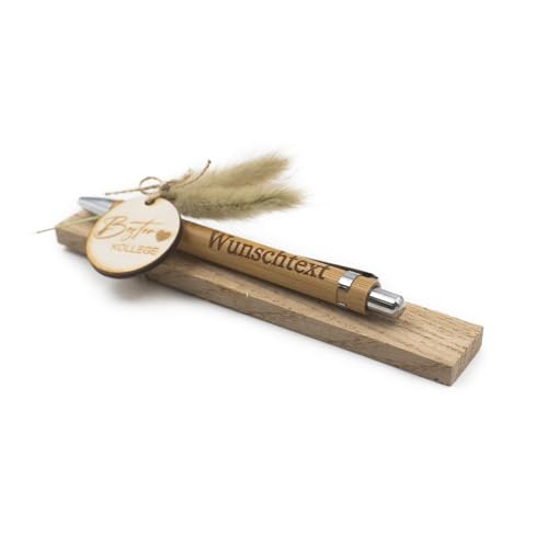 VmG-Store Holz Kugelschreiber mit Gravur Wunschname – personalisiertes Geschenk zum Muttertag Vatertag Geburtstag für Mama Papa Oma Opa Freundin Freund (Mit Wunschname, 22 Bester Kollege) von VmG-Store