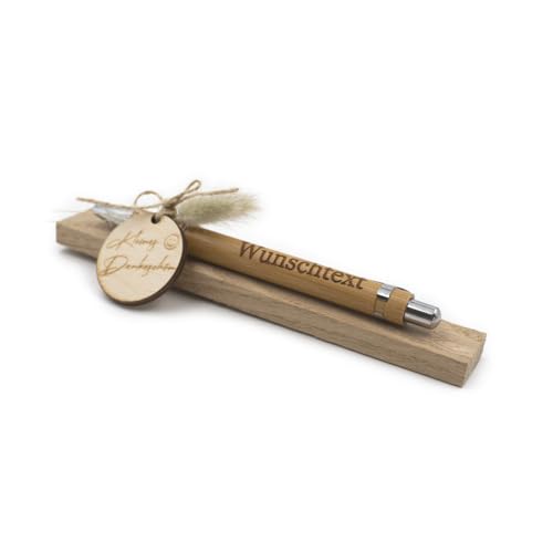 VmG-Store Holz Kugelschreiber mit Gravur Wunschname – personalisiertes Geschenk zum Muttertag Vatertag Geburtstag für Mama Papa Oma Opa Freundin Freund (Mit Wunschname, 28 Kleines Dankeschön) von VmG-Store